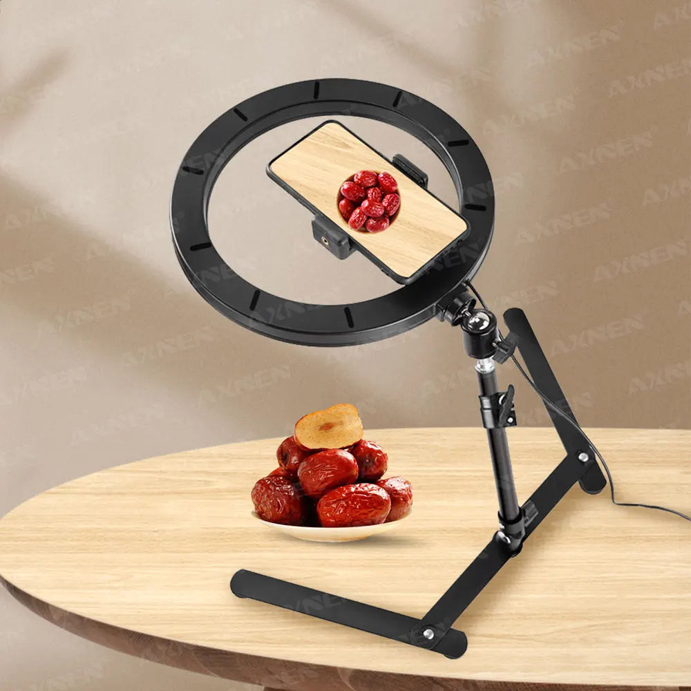 Desktop Foldable Overhead Tripod with Ring Light for Smartphone with Phone Holder Photography Table Stand Live Photo Video Shot AANHORA-SHOPPING