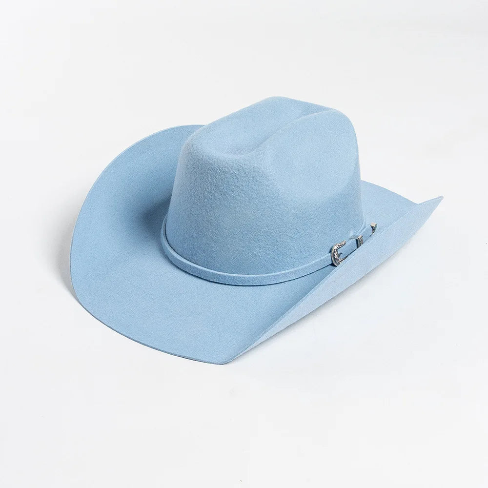 Sombrero de vaquero de lana 100%, accesorios del mismo color para otoño e invierno, sombrero de vaquero rizado clásico de Panamá, sombrero vaquero AANHORA-SHOPPING