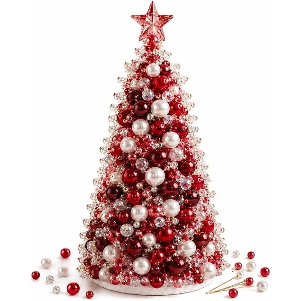 Colorido y Encantador Kit de Árbol de Navidad de Cuentas para Armar, Educativo, Brillante, de Mesa, Hecho a Mano con Perlas Falsas AANHORA-SHOPPING
