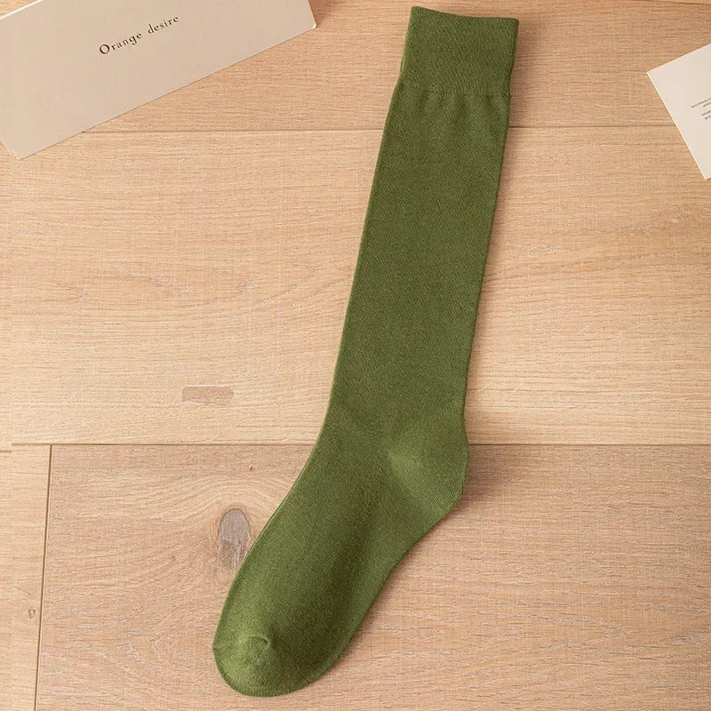 Calcetines hasta la rodilla de algodón para mujer, calcetines largos sexis Jk, calcetines hasta la pantorrilla sólidos en blanco y negro, moda japonesa coreana, cálidos y suaves para invierno AANHORA-SHOPPING