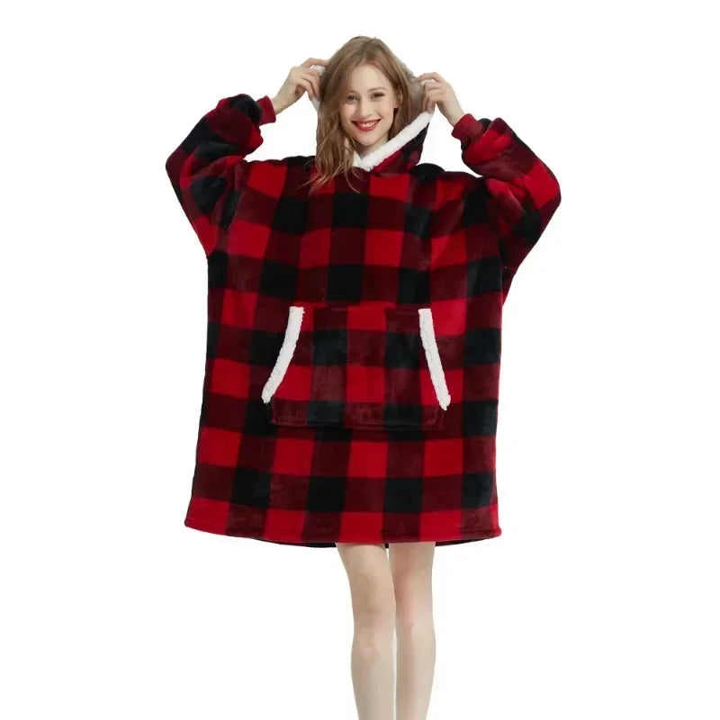 Sudaderas con capucha de invierno para hombre y mujer, jersey de lana gigante para TV, manta de gran tamaño con mangas, bata, mantas usables AANHORA-SHOPPING