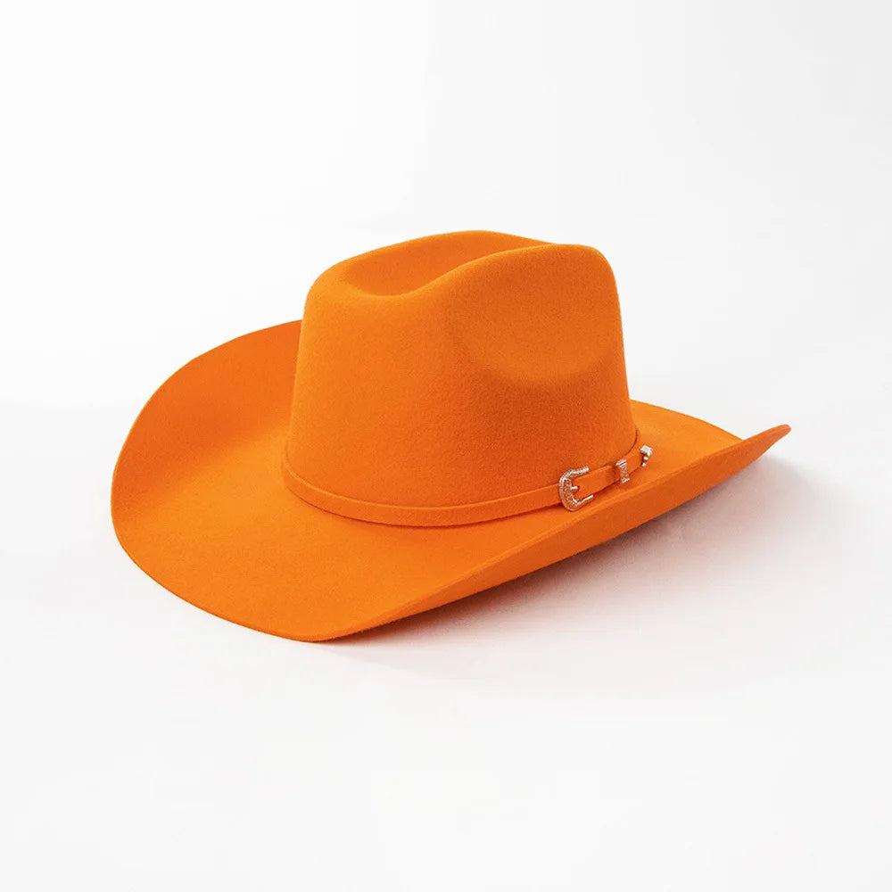 Sombrero de vaquero de lana 100%, accesorios del mismo color para otoño e invierno, sombrero de vaquero rizado clásico de Panamá, sombrero vaquero AANHORA-SHOPPING