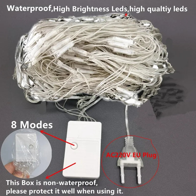 Guirnaldas Navideñas de 3mx2m, 2mx2m, 1.5X1.5m, Luces LED de Navidad, Luces de Red, Luces de Hadas para Fiestas Navideñas, Decoración de Jardín, Boda, Cortina de Luces AANHORA-SHOPPING