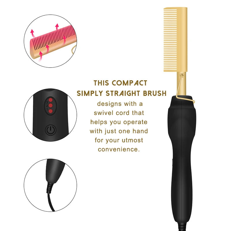 Professional Electric Ceramic Ionic Hair Straighten Straightener Brush Hot Comb Pressing Electric Hot Comb Hair Straightener AANHORA-SHOPPING