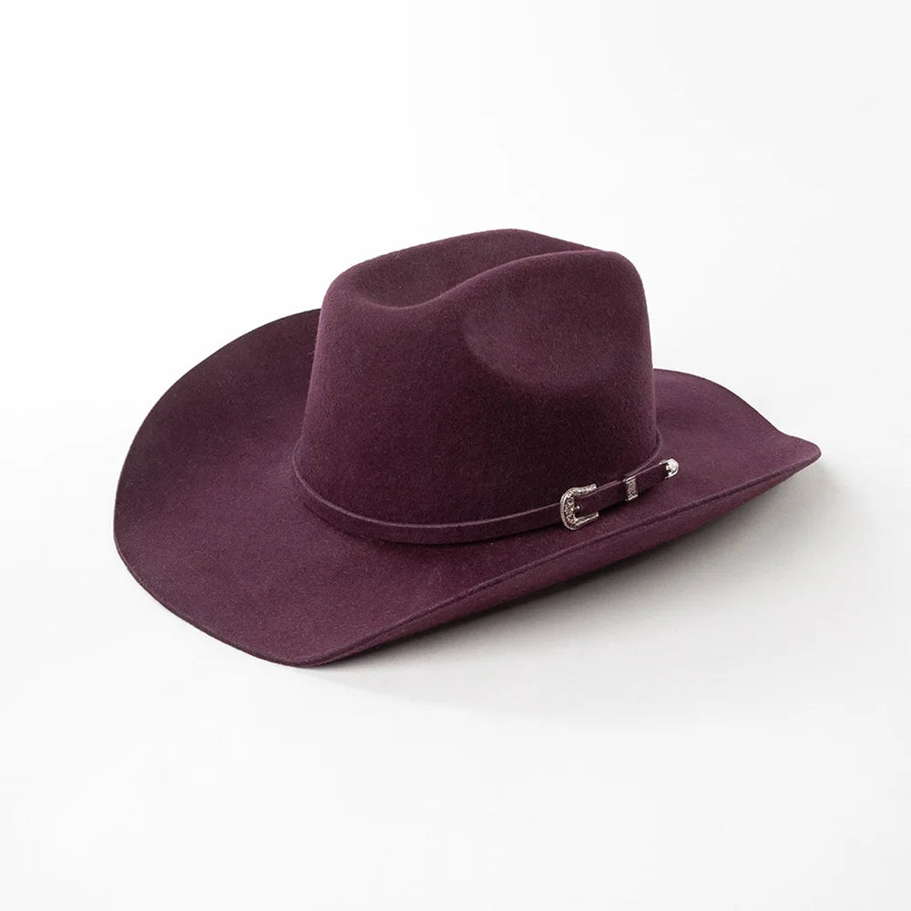 Sombrero de vaquero de lana 100%, accesorios del mismo color para otoño e invierno, sombrero de vaquero rizado clásico de Panamá, sombrero vaquero AANHORA-SHOPPING