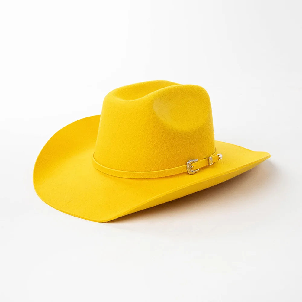 Sombrero de vaquero de lana 100%, accesorios del mismo color para otoño e invierno, sombrero de vaquero rizado clásico de Panamá, sombrero vaquero AANHORA-SHOPPING