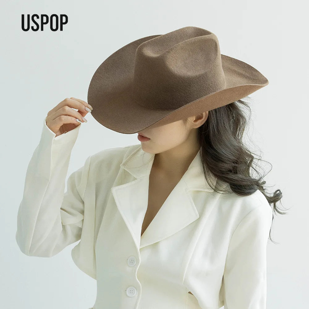 USPOP Sombrero de vaquero de lana 100% Sombrero de fieltro de ala ancha unisex Color sólido Estilo Fedora clásico Múltiples tamaños S-XL Otoño Invierno AANHORA-SHOPPING