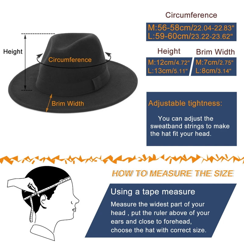 Sombrero Fedora Unisex de Ala Ancha de Fieltro con Banda Negra, Sombreros Panamá de Color Sólido para Mujeres y Hombres AANHORA-SHOPPING