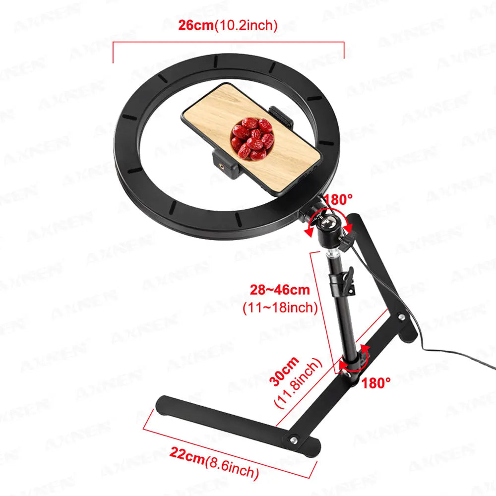 Desktop Foldable Overhead Tripod with Ring Light for Smartphone with Phone Holder Photography Table Stand Live Photo Video Shot AANHORA-SHOPPING