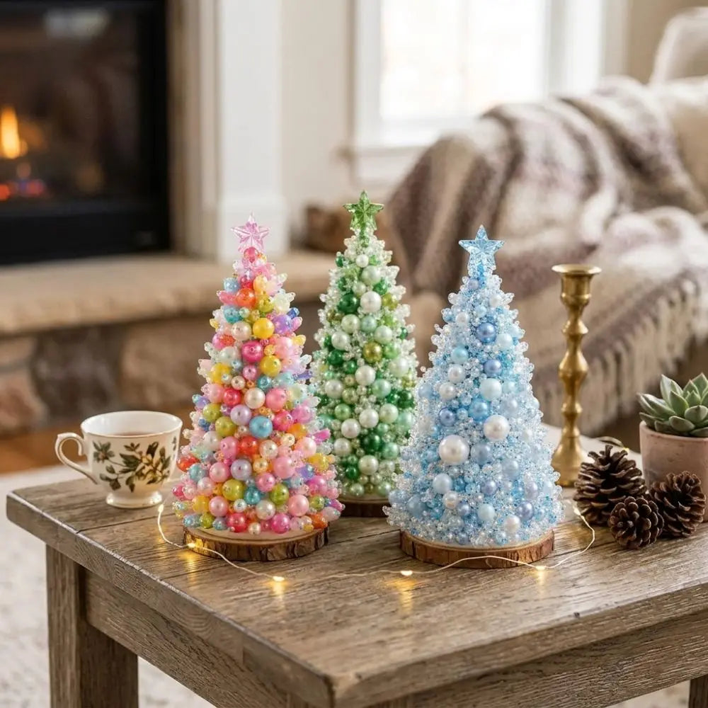 Colorido y Encantador Kit de Árbol de Navidad de Cuentas para Armar, Educativo, Brillante, de Mesa, Hecho a Mano con Perlas Falsas AANHORA-SHOPPING