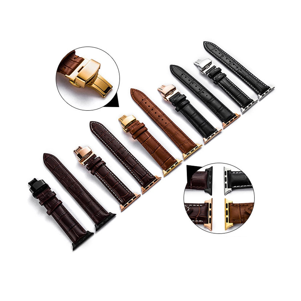 Leather Band for Apple Watch with Butterfly Buckle AANHORA-SHOPPING