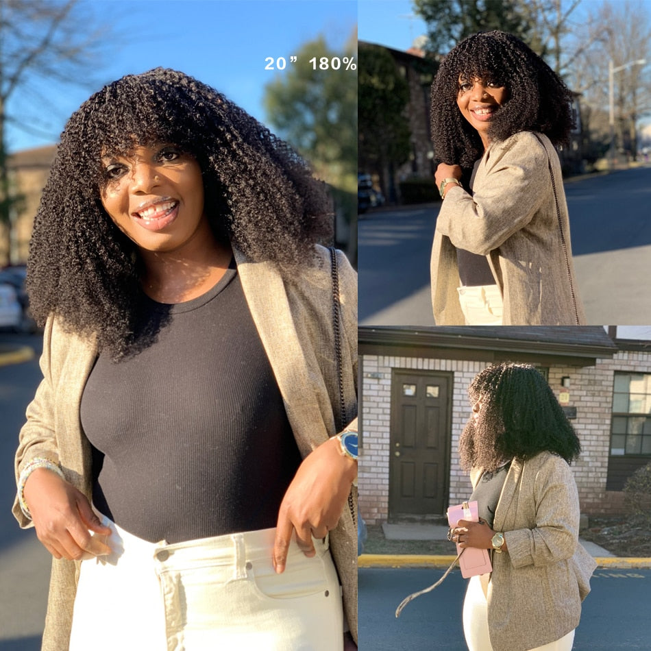 Afro Human Hair Kinky Wig with Bang AANHORA-SHOPPING