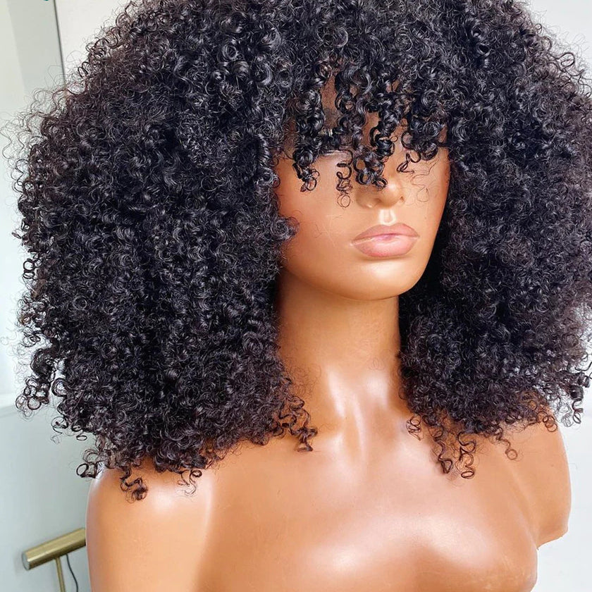 Afro Human Hair Kinky Wig with Bang AANHORA-SHOPPING