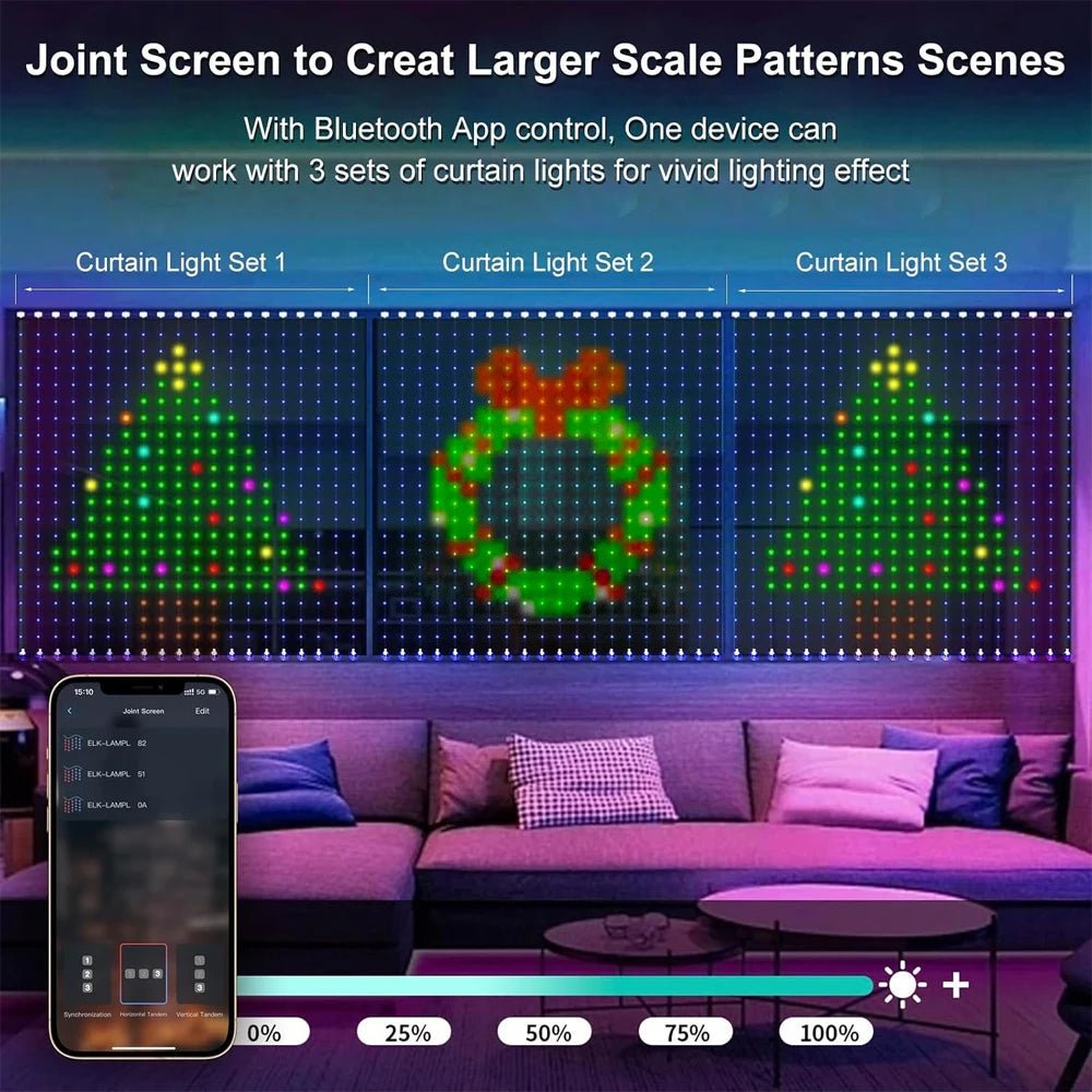 Cortina de Luces LED Inteligente con Mando y App, Packs de 2 - AANHORA-SHOPPING