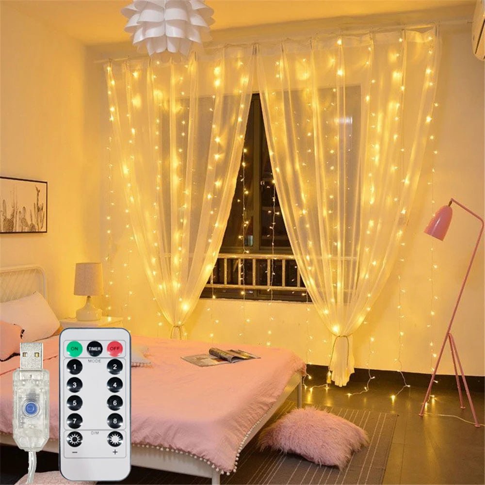 Cortina de Luces LED USB con Mando, 8 Modos, de 3 a 6 m - AANHORA-SHOPPING