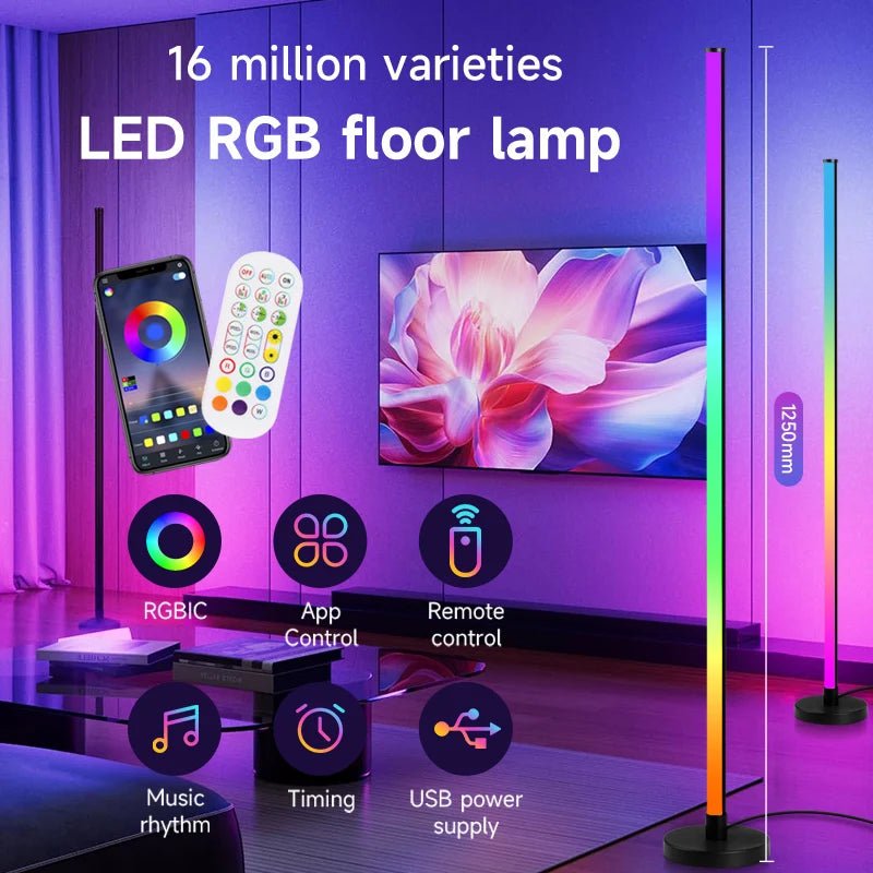 Lámpara de Pie LED de Esquina RGB con App y Modo Música - AANHORA-SHOPPING