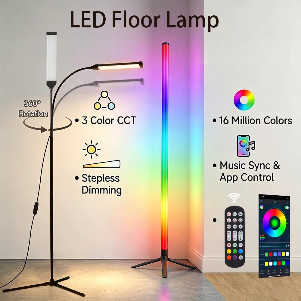 Lámpara de Pie LED de Esquina RGB con App y Modo Música - AANHORA-SHOPPING