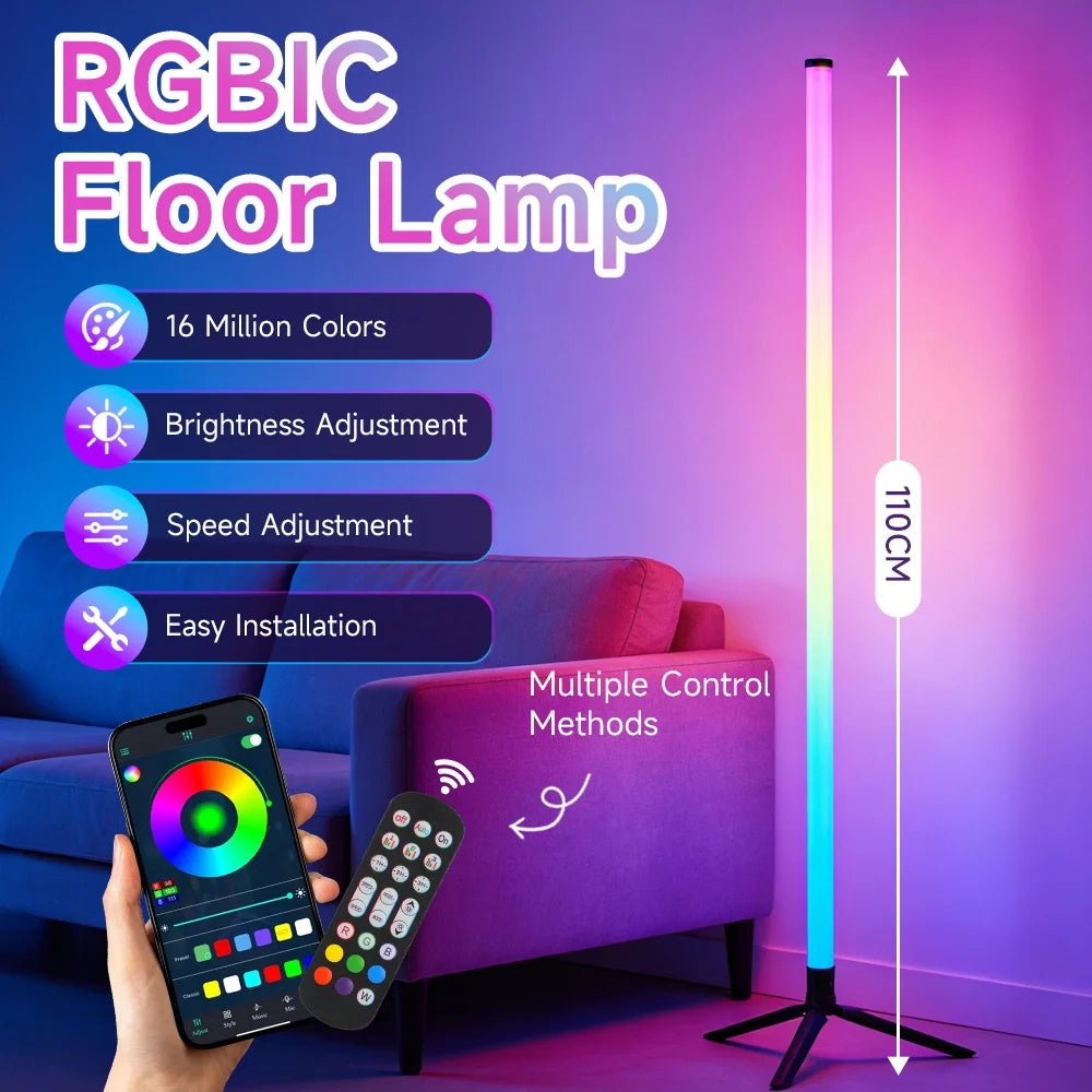 Lámpara de Pie LED de Esquina RGB con App y Modo Música - AANHORA-SHOPPING
