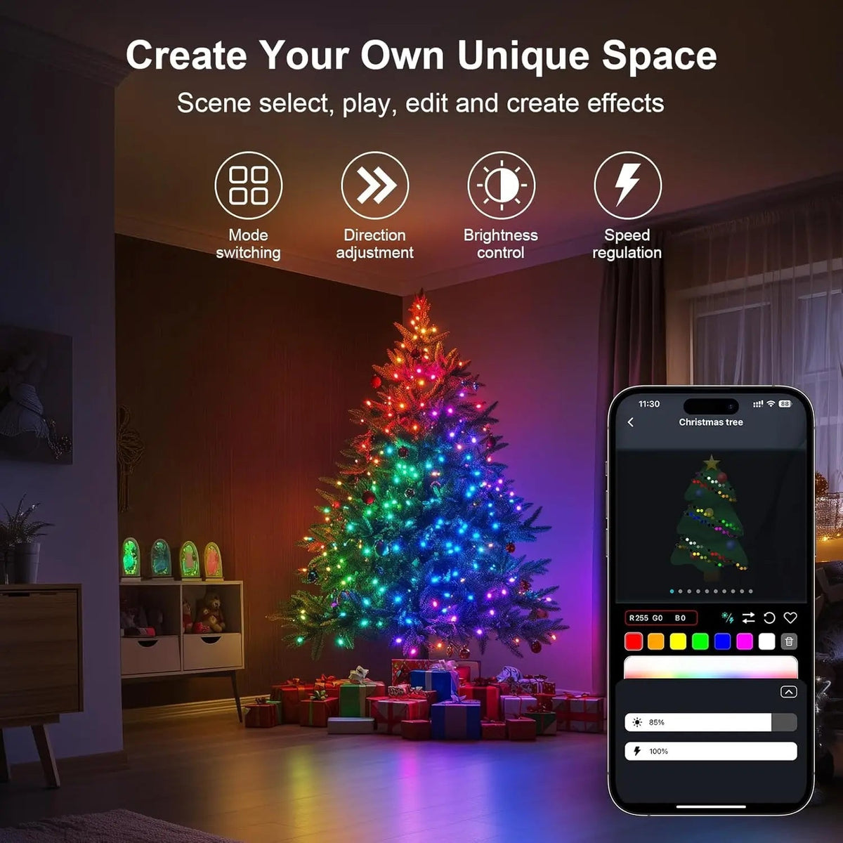 Luces de Navidad RGBIC para Árbol con App y Música, de 2 a 40 m - AANHORA-SHOPPING