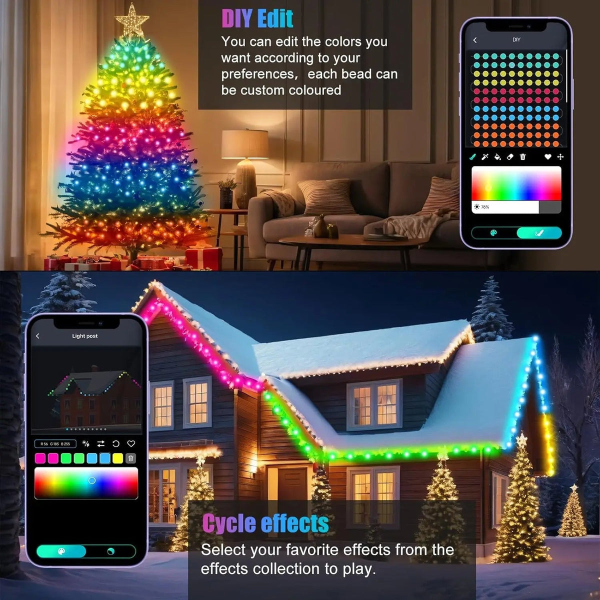 Luces de Navidad RGBIC para Árbol con App y Música, de 2 a 40 m - AANHORA-SHOPPING