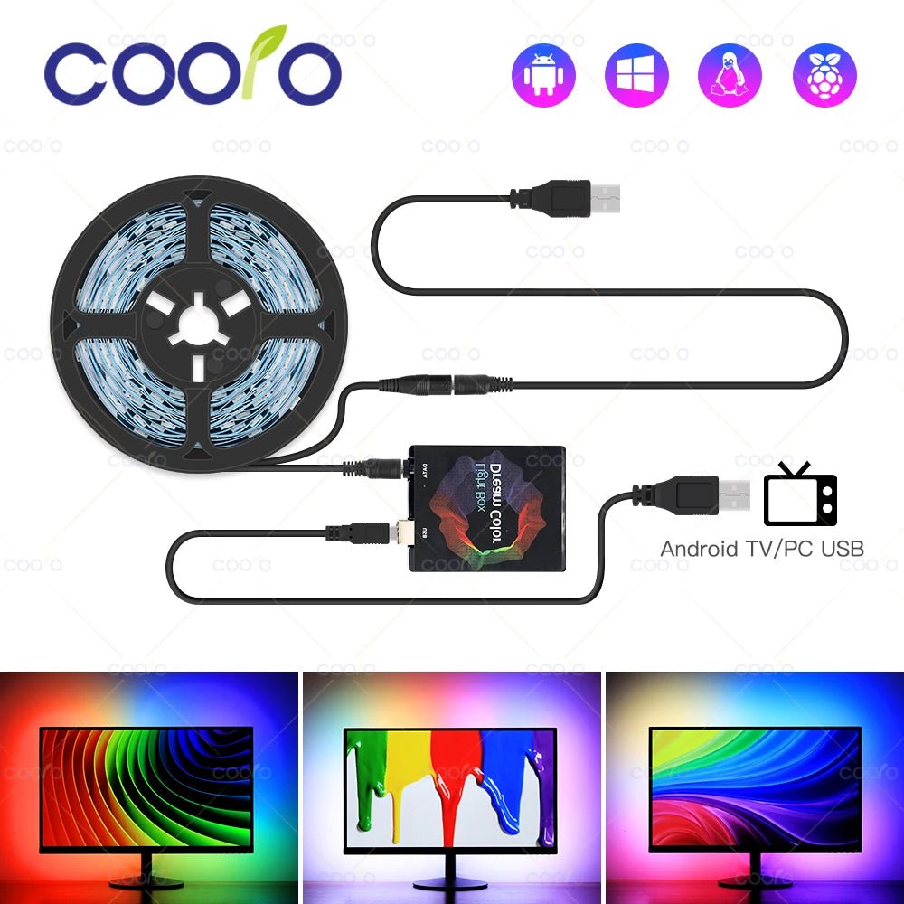 Tira LED Ambilight para TV y Monitor con Sincronización de Color, USB - AANHORA-SHOPPING