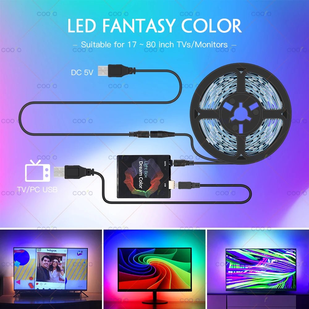 Tira LED Ambilight para TV y Monitor con Sincronización de Color, USB - AANHORA-SHOPPING