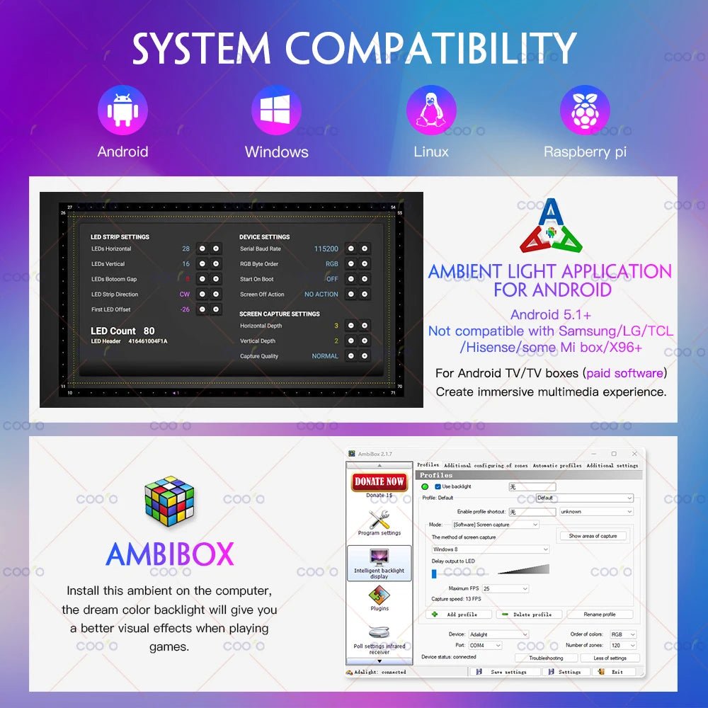 Tira LED Ambilight para TV y Monitor con Sincronización de Color, USB - AANHORA-SHOPPING